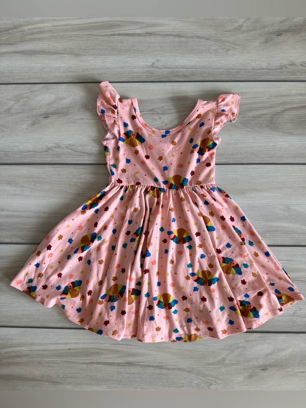 Dot Dot Smile Turkey Print Empire Dress Pink 2T NWT